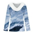 thumbnail image 4 of Kddylitq Women's 3/4 Sleeve T Shirts V Neck Faux Fur Pom Pom Sequin Blouses Printed Plush Pullover Plus Size Tops Tie Dye Graphic Marble Tunics, 4 of 5