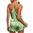 thumbnail image 4 of frariair Summer Pajamas for Women set's Silk Satin Ruffled Sets Cami Shorts Sleepwear Set Nightwear Mint Green, 4 of 7
