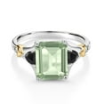 thumbnail image 2 of Gem Stone King 925 Silver and 10K Yellow Gold Green Prasiolite and Black Onyx and Diamond Engagement Ring for Women (3.16 Cttw, Emerald Cut 10X8MM, Trillion 3.5MM, Size 6), 2 of 3
