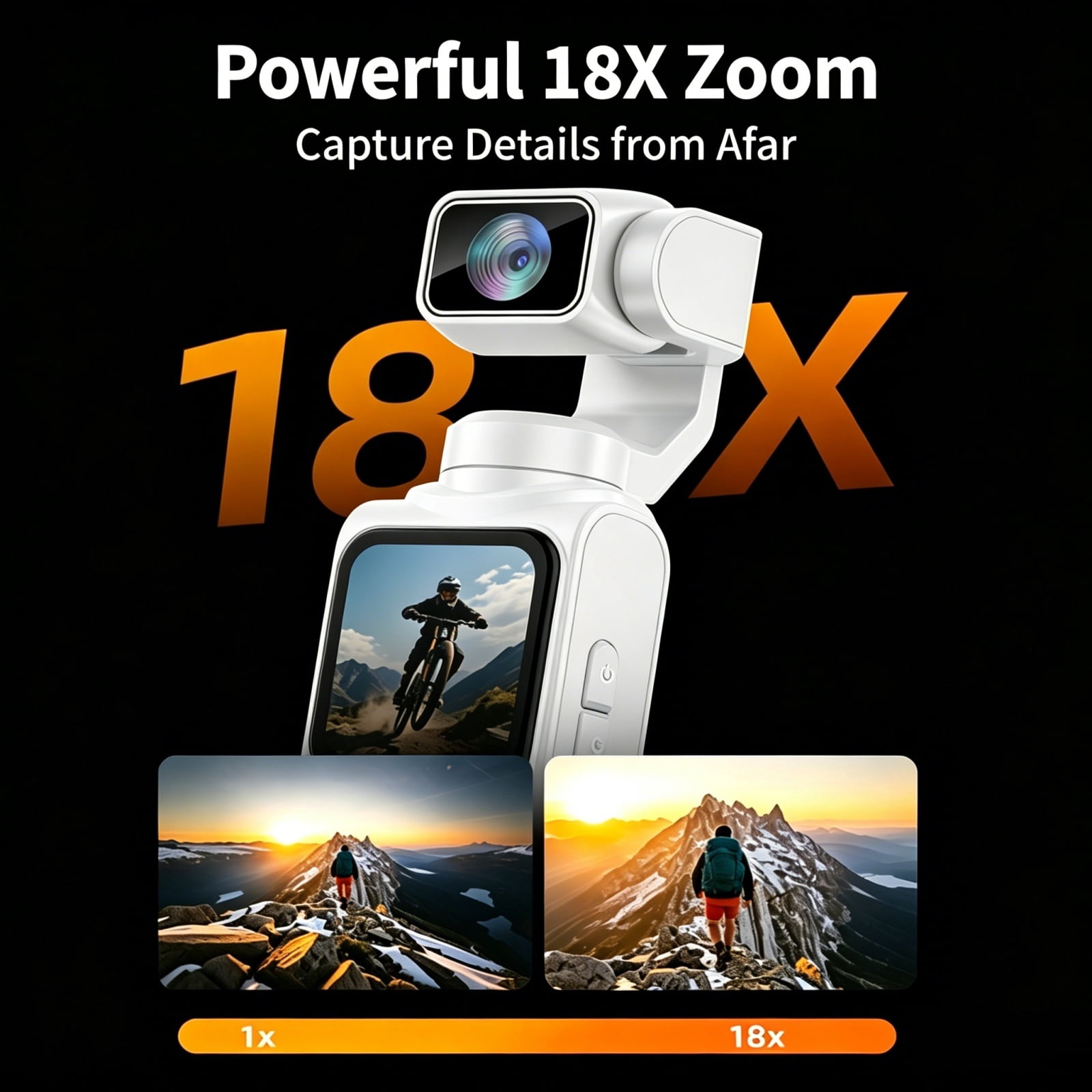 Ourlife 4K Pocket Gimbal Camera for Vlogging, 64MP Autofocus Camera with Face Tracking, Touchscreen, WiFi, 64GB Card, White