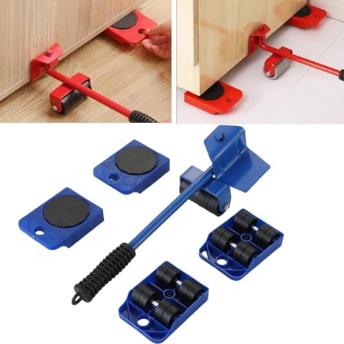 Furniture Lift Mover Tool Set,Furniture Lifter Tool with Adjustable Height Lifting Tool Lever & 4 Wheels,Furniture Lift Mover Tool,Furniture Mover Dolly Lifter Moving Sliders (Blue,1 Set)