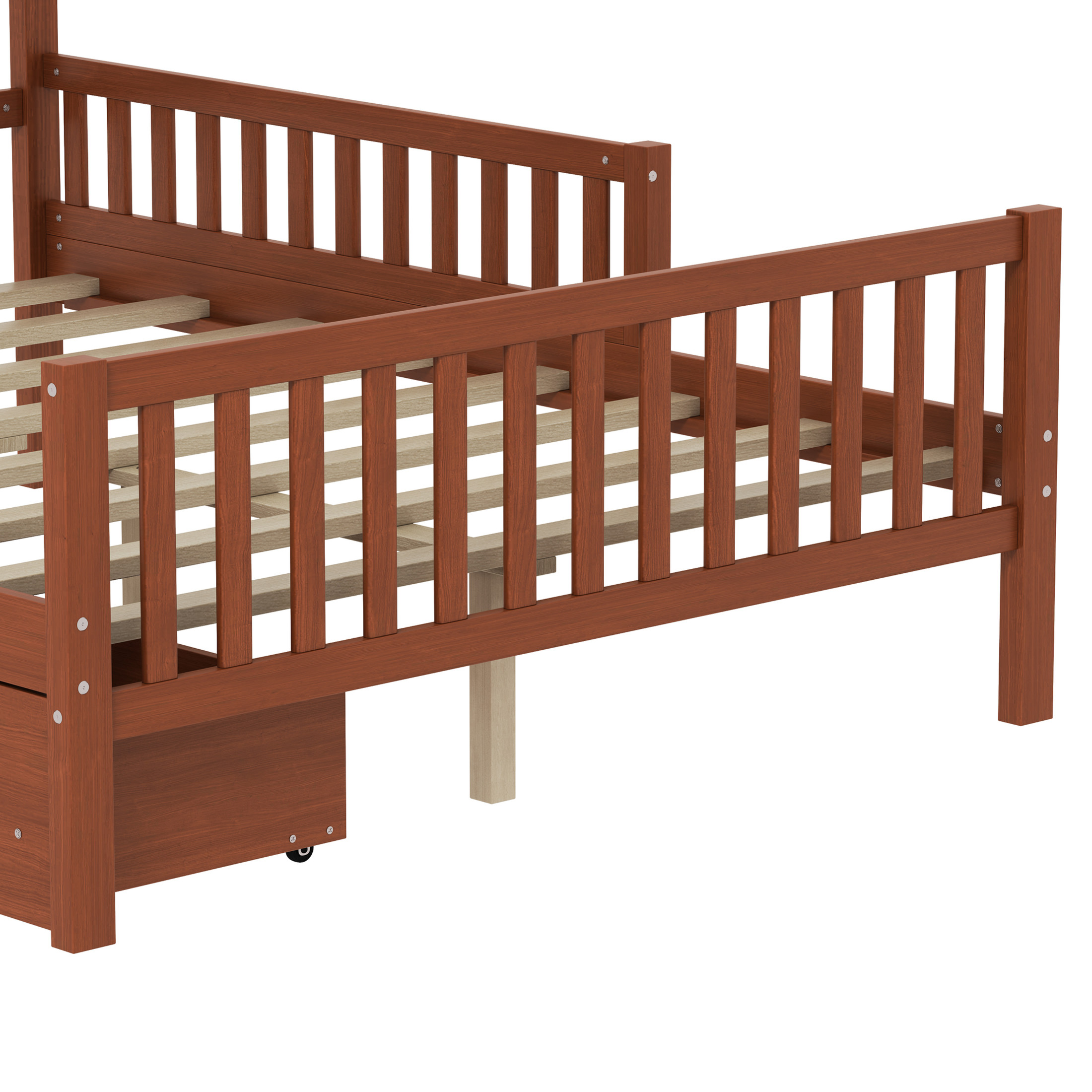Noble House Full Size Wood Platform Bed with Guardrails on Both Sides and Two Storage Drawers, Walnut