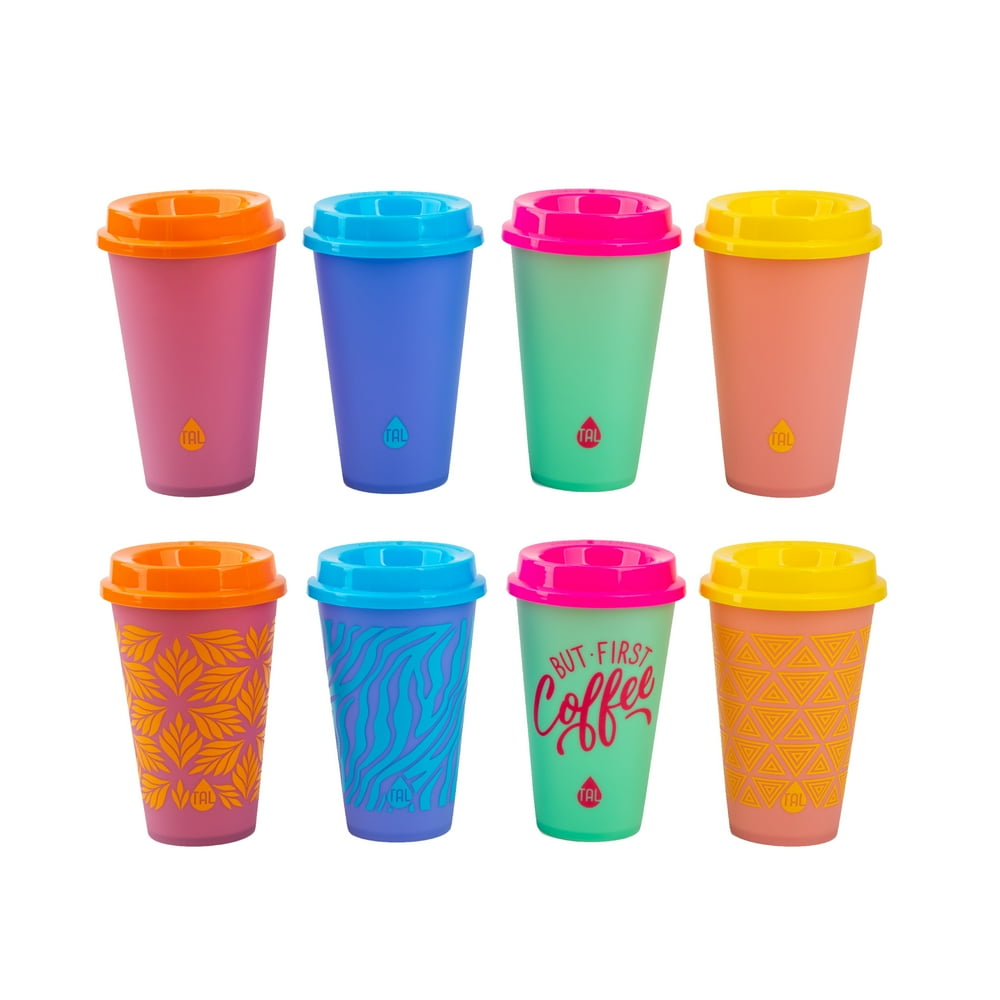 TAL Color Changing Plastic Tumbler Cups 8 Pack 16 fl oz, Multi Color