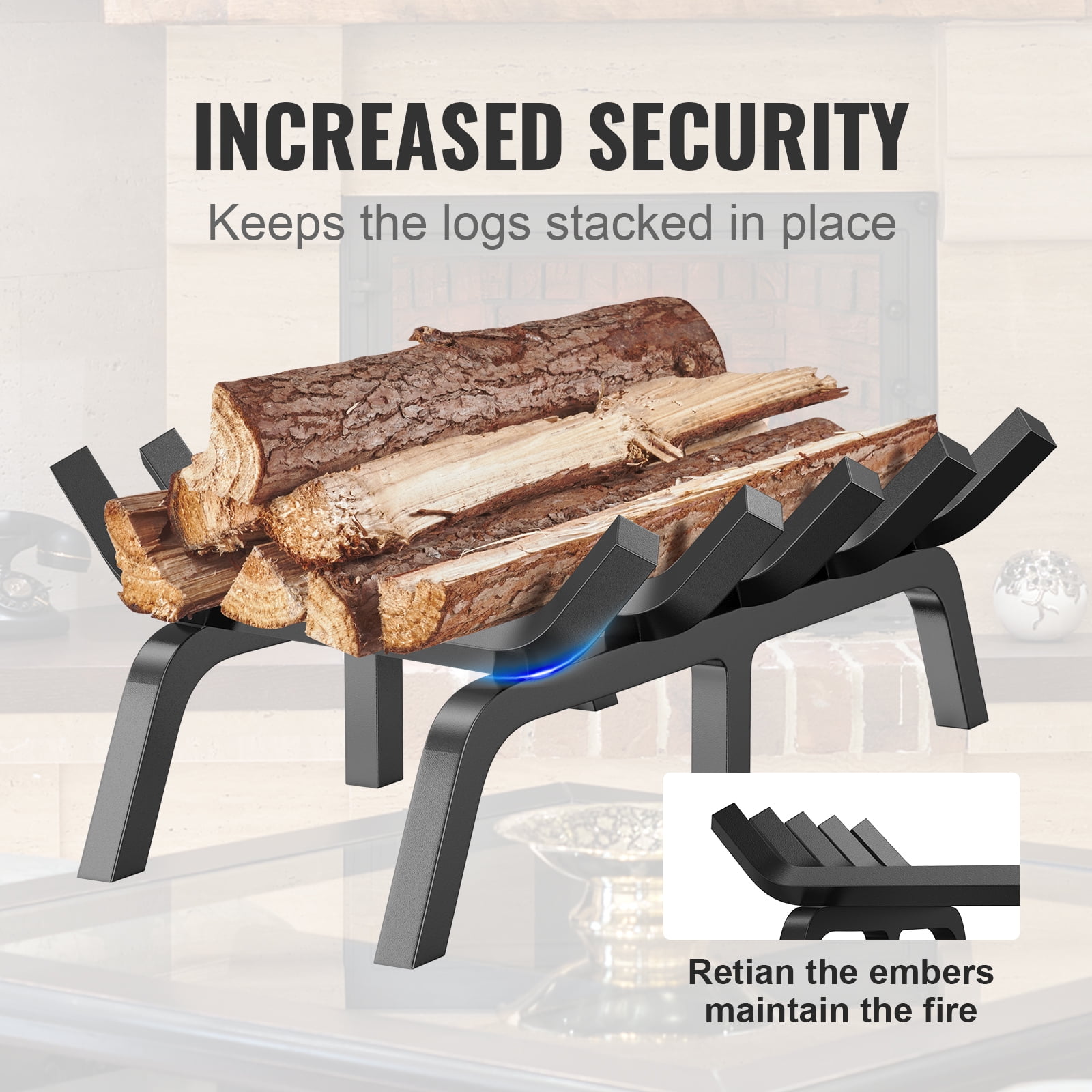 VEVOR 24 inch Fireplace Log Grate Powder-coated Steel wood Burning Rack Holder