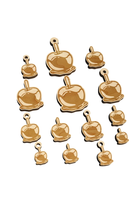 Caramel Candy Apple Wood Mini Charms Shapes DIY Craft Jewelry - No Hole - 14mm (26pcs)