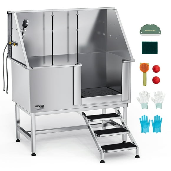 VEVOR 50 Inch Dog Grooming Bath Tub Stainless Steel w Stairs Water Filter