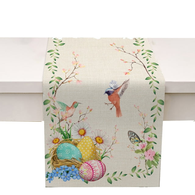 Binwennn Table Colorful Table Linens for Weddings Table 72 Inches Long Easter Bunny Egg Pattern Linen Print Kitchen Dining Room Insulated Decorative Placemat(G)