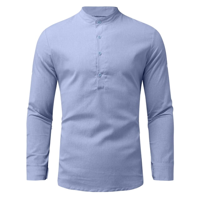 TIMIFIS Chemise pour Homme en Coton et Lin à Manches Longues Hippie Décontractée de Plage T-Shirts - Bleu Clair Automne