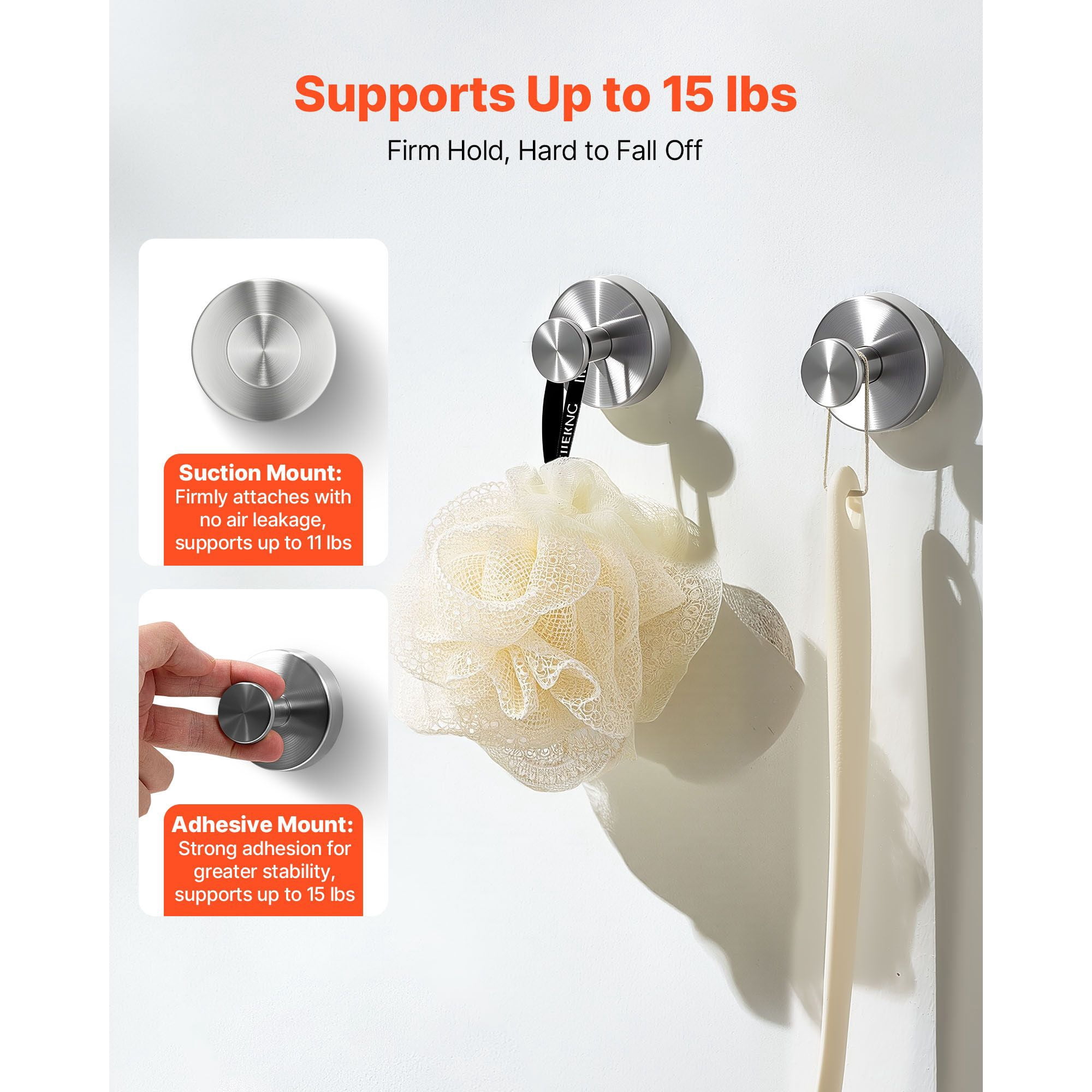Reusable Suction Cup Towel Hook Stainless Steel, Drill-Free Shower Hook Two Installation Methods, for Bathroom Kitchen Glass Tile Smooth Surface