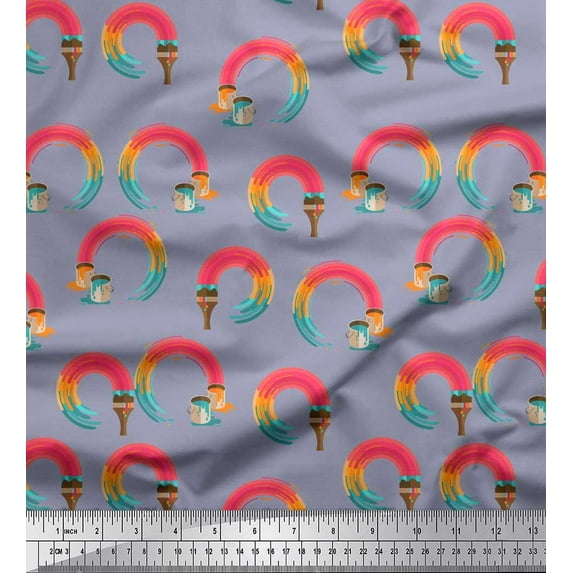 Soimoi Grey Crepe Silk Fabric Paint Brush Abstract Print Sewing Fabric Yard 42 Inch Wide