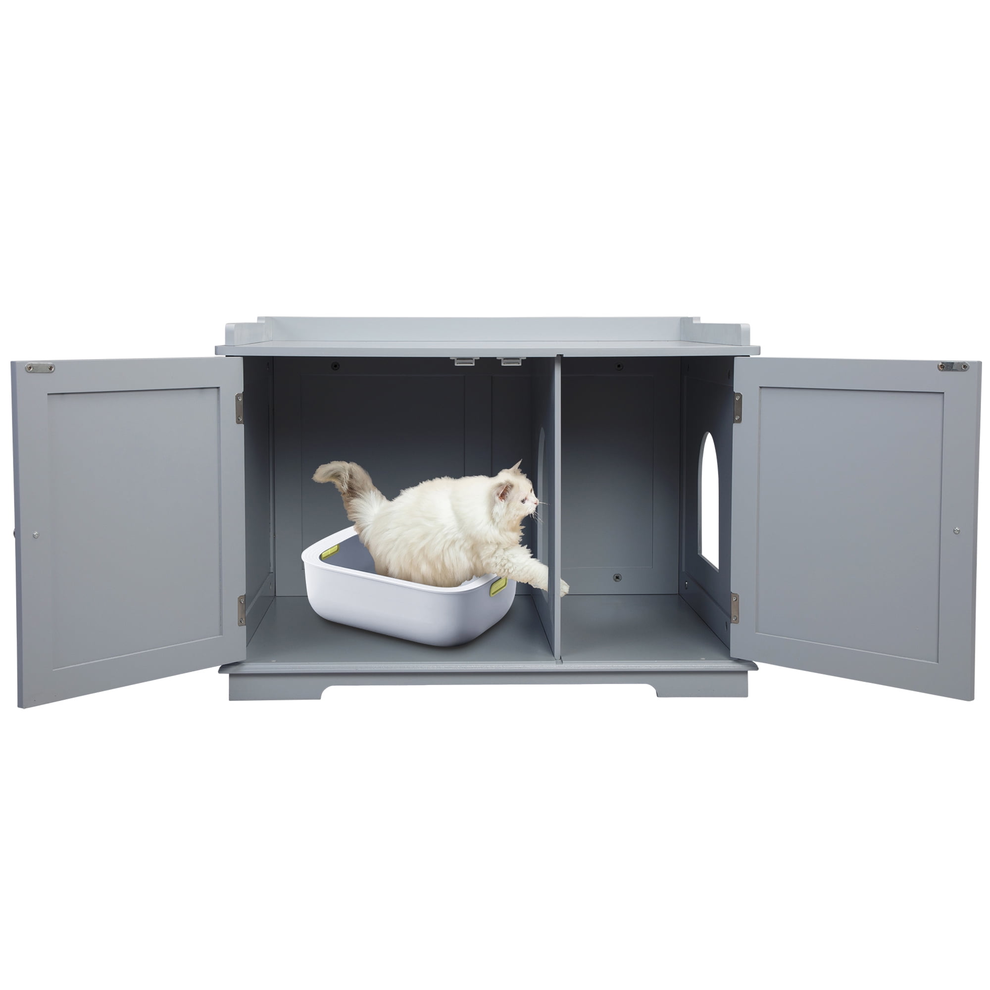 Pefilos 33" Large Cat Litter Box Enclosure Furniture, Wooden Washroom Cat House for Living Room, Bedroom, Bathroom with Magazine Rack, Gray Pefilos 33" Large Cat Litter Box Enclosure Furniture, Wooden Washroom Cat House for Living Room, Bedroom, Bathroom with Magazine Rack, Gray