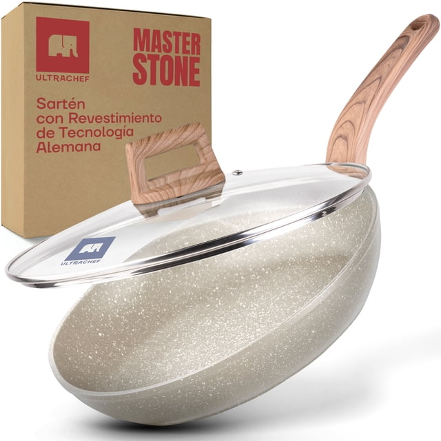 Ultrachef Sartén con Tapa de Vidrio Templado 100% libre de PFOA Master Stone Blanco 24 cm