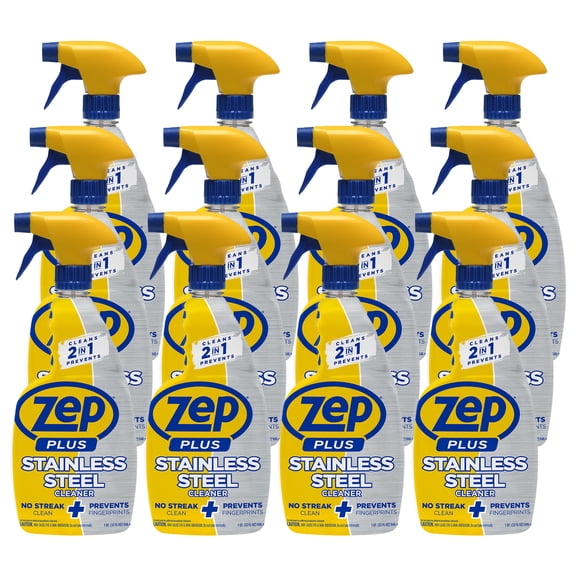 Zep Plus Stainless-Steel Cleaner 31 oz. (Case of 12) - Prevents Fingerprints
