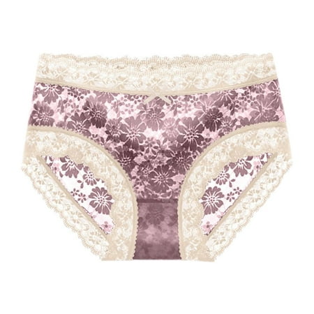 

wendunide underwear women Women s Underwear Panties Seamless Flower Print High-waist Lace Intimates Purple M