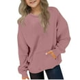 thumbnail image 2 of MKOSPLRT Oversized Pullover Tops for Kids 2-12Y Crew Neck Long Sleeve Drop Shoulder Sweat Shirts Solid Loose Fit Sweatshirts with Pocket, 2 of 7