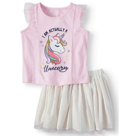 Wonder Nation Tank Top & Reversible Skirt, 2pc Outfit Set (Toddler Girls)