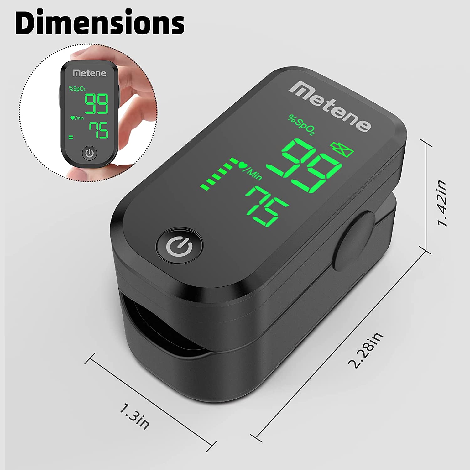 Metene Pulse Oximeter Fingertip, Blood Oxygen Saturation Monitor with Lanyard and Batteries (Black)