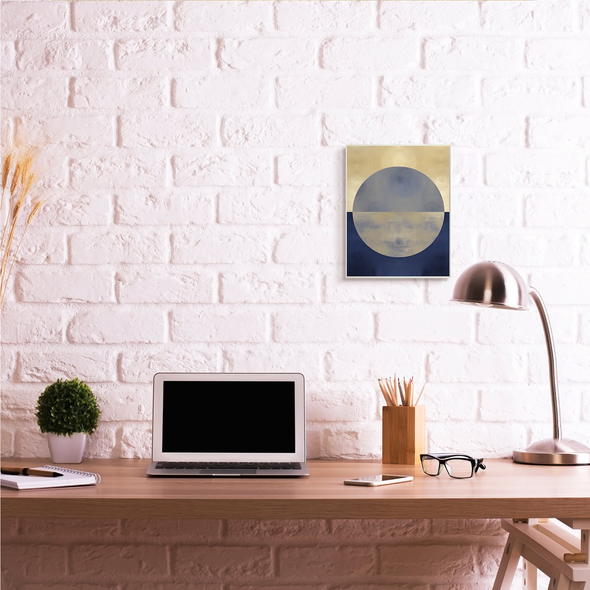 Stupell Industries Abstract Sunset Interpretation Blue Gold Distressed,10 x 15,Designed by Justin Thompson