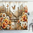thumbnail image 3 of Rustic Shower Curtain, Farmhouse Summer Themed Blossoming Chamomiles Butterflies Grunge Art, Cloth Fabric Bathroom Decor Set with Hooks, 69" W x 84" L, Orange Sepia and Off, 3 of 8