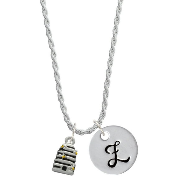 Delight Jewelry Silvertone Small Beehive with 4 Bees Silvertone Script Initial Disc - Z - Charm Necklace, 20"+3"