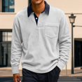 thumbnail image 2 of Yokua Men's Retro Corduroy Shirt Half Button Long Sleeve Color Block Collared Top, 2 of 8
