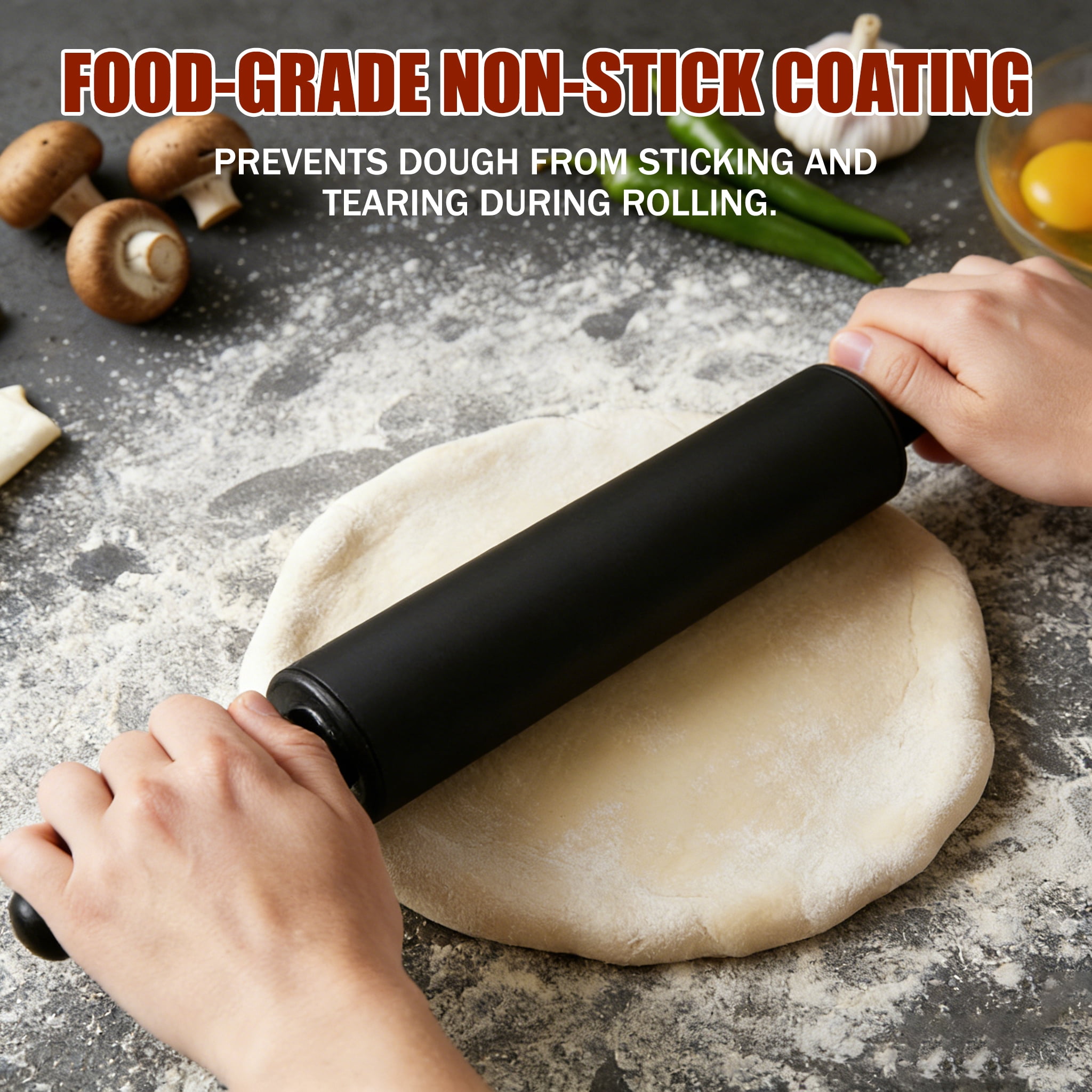 cisilov Rolling Pin, Adjustable Stainless Steel Rolling Pins with Thickness Rings for Baking, Dough Roller for Pizza, Pie, Pasta, Cookies, Cakes, Black