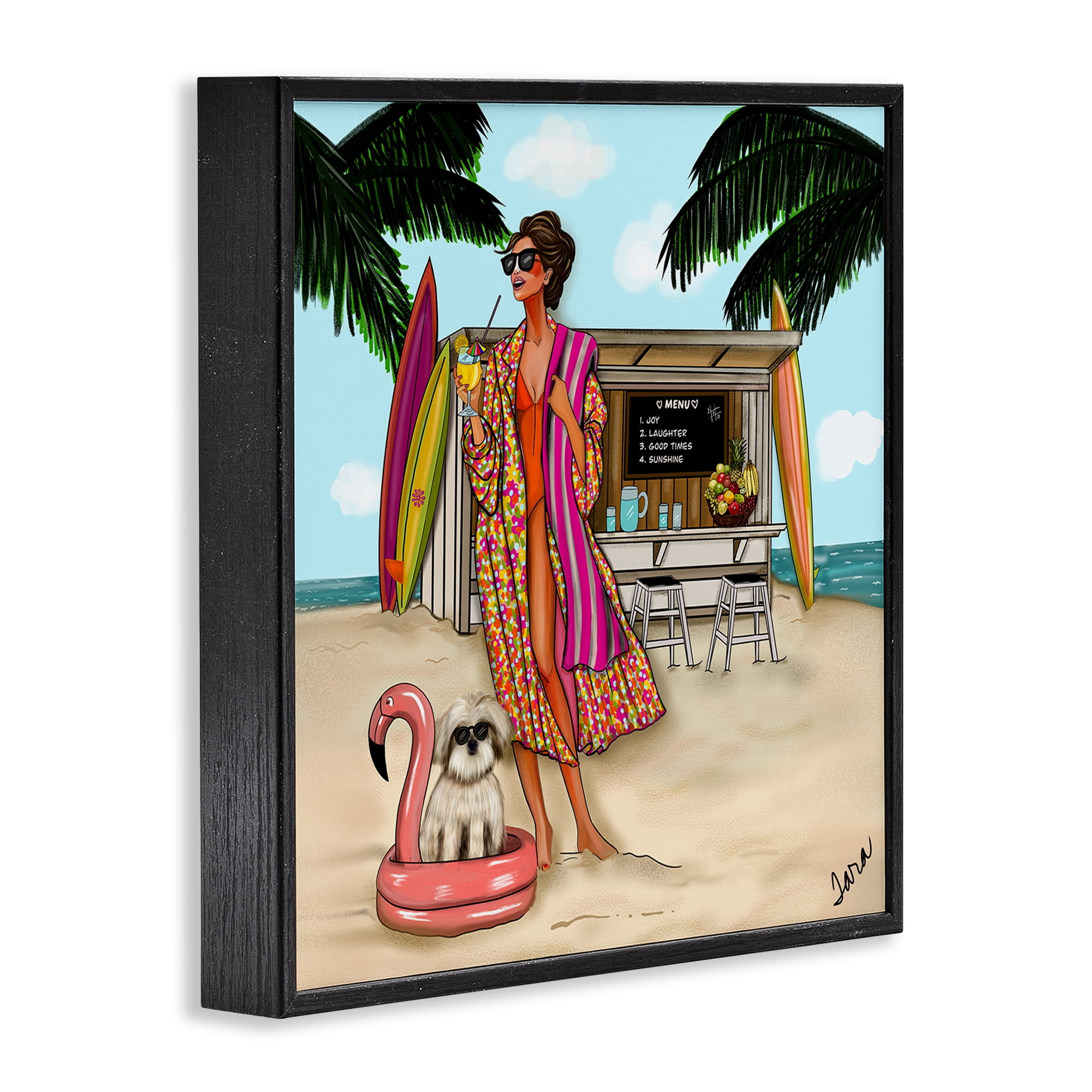 Stupell Industries Beach Girl in Summer Sun Black Framed Giclee Art, design by Tara Boone