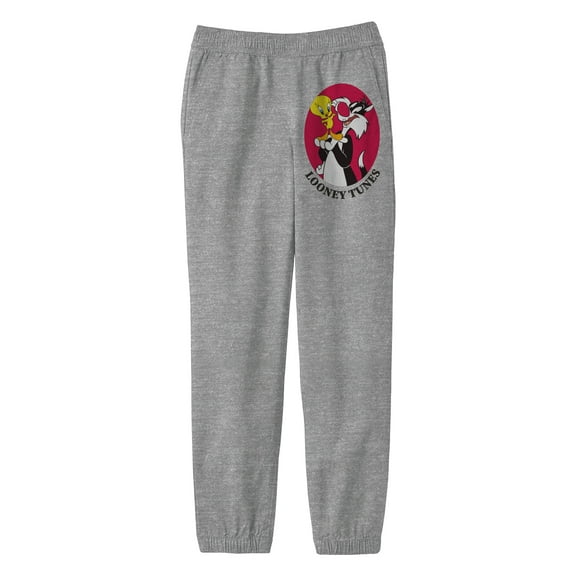 Looney Tunes Sylvester Tweety Youth Boy's Athletic Gray Sweatpants-Medium