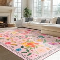 thumbnail image 2 of Wondo Boho Floral Vintage Non-Slip 5'x7' Area Rug - Machine Washable Low Pile Carpet for Living Room, Bedroom, Dining Room & Farmhouse Decor (Pink), 2 of 8
