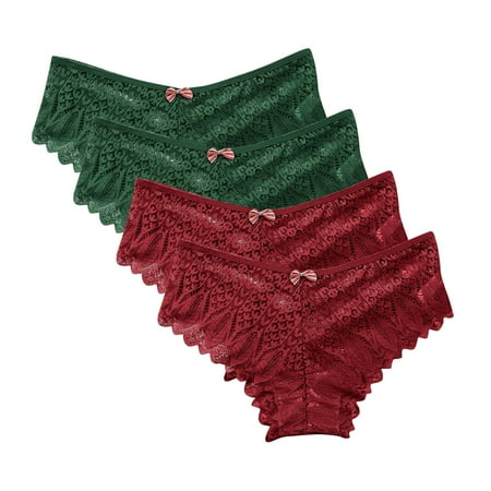 Thong Underwear Women 4pc Panties for Women Lace Thong Lace Breathable Underwear Scallop Thongs Ladies Plus Size Underpant Briefs Ladies Underwear Panties Cotton Wine 3XL