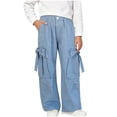 thumbnail image 2 of HAOTAGS Girls Cargo Pants (5-16) Elastic Waist Bow Decor Loose Wide Leg Casual Trousers Sky Blue Size 15, 2 of 7
