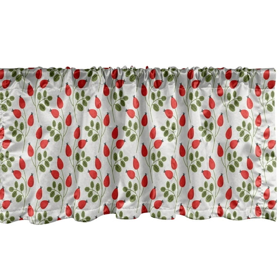Ambesonne Floral Window Valance, Rosehip Branches Botanical, 54" X 18", Vermilion Fern Green