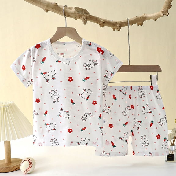 Antinious Casual Short Sleeve Loungewear Suits for Kids,Toddler Winter Short Sleeve Sleepwear Outfits Sets,Fashion Girls' Casual Short Sleeve Round Neck Collar Botton Printed Short Pants,White,90