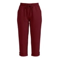 thumbnail image 4 of BLVB Capri Pants for Women Summer Drawstring Elastic High Waist Casual Capris Straight Leg Cotton Linen Cropped Trousers, 4 of 6