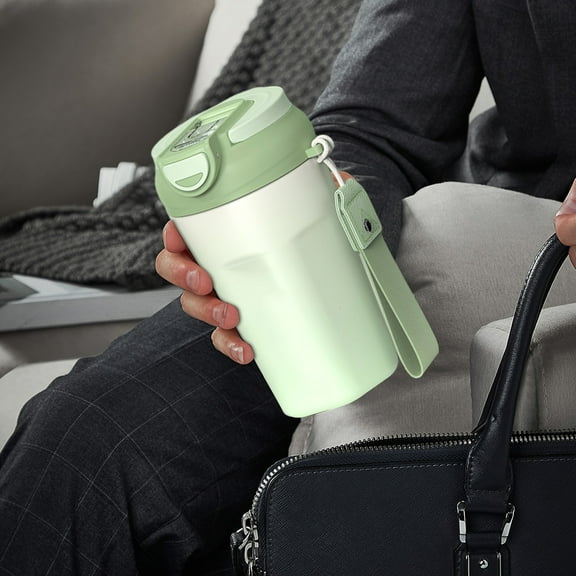 SHENGXINY Water Bottles,450Ml Stainless Steel Insulated Cup,Portable Handheld Straw Cola Cup,Reusable Coffee Drinking Cup,Practical & Easy to Carry Green 6.3x3.5x3.5in