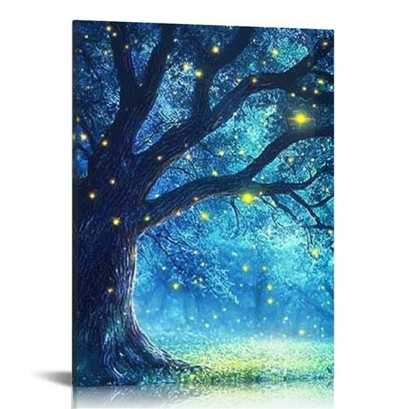 Creowell Stars Fireflies Tree Canvas Wall Art Home Decor 12x16 12x16in