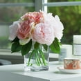 thumbnail image 1 of Enova Home Mixed Artificial Peony Rose and Hydrangea Silk Flower Arragement in Clear Glass Vase for Home Decór (Pink), 1 of 4
