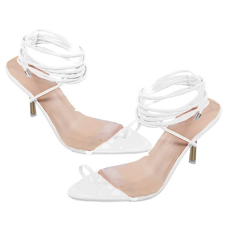 

Itsun Heels Sandals Women Women s Casual Fashion Party Sandals Open Toe Side Lace-up With Style Shoes High Heels White