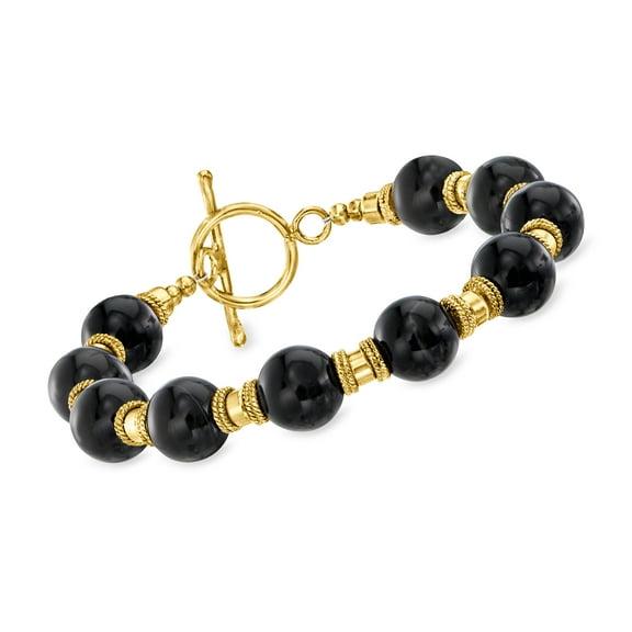 Ross-Simons 10mm Onyx Bead Bracelet in 18kt Gold Over Sterling, Women's, Adult
