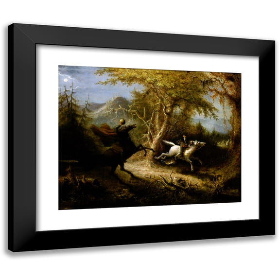 John Quidor 14x12 Black Modern Framed Museum Art Print Titled - The Headless Horseman Pursuing Ichabod Crane (1858)