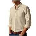 thumbnail image 2 of QATAINLAV Linen Shirts for Men's Casual Button Down Long Sleeve T-Shirt Solid Color Summer Vacation Beach Tops Blouses with Pockets Khaki S, 2 of 6