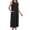 thumbnail image 6 of Laqbezok Women's Sleeveless Cotton Linen Dress, Casual Round Neck Loose Fit Midi Sundress with Pockets, Boho A-Line Tank Gown, 6 of 8