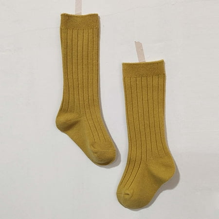 

TOWED22 Baby Boy Socks Baby Infants Toddlers Girls MIddle Socks 1 Pack Bow Ribbed Long Stockings Ruffled Socks School Leggings Yellow