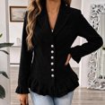 thumbnail image 2 of Cmtiyu Ruffled Jackets for Women Long Sleeve Lapel Button Down Black Corduroy Jacket Dressy Casual Lightweight Fall Jacket S-3XL, 2 of 7