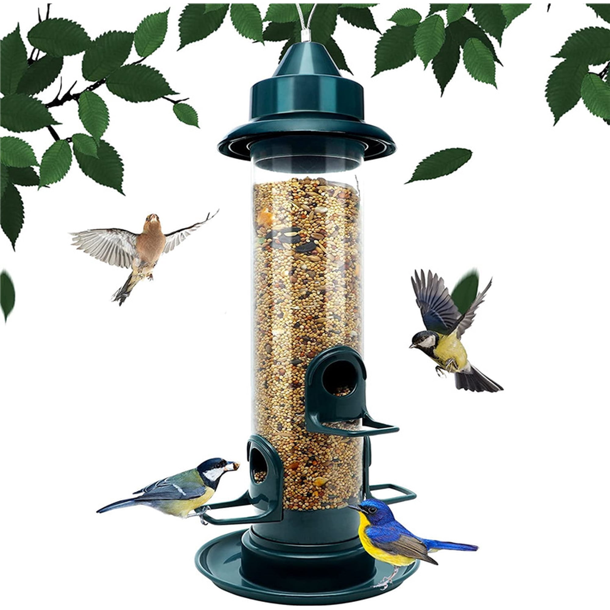 Squirrel Proof Outdoor Hanging Wild Bird Feeder Metal, Tube Bird Seed Feeder with 4 Ports, Large Capacity for Cardinal, Finch, Sparrow, Blue Jay