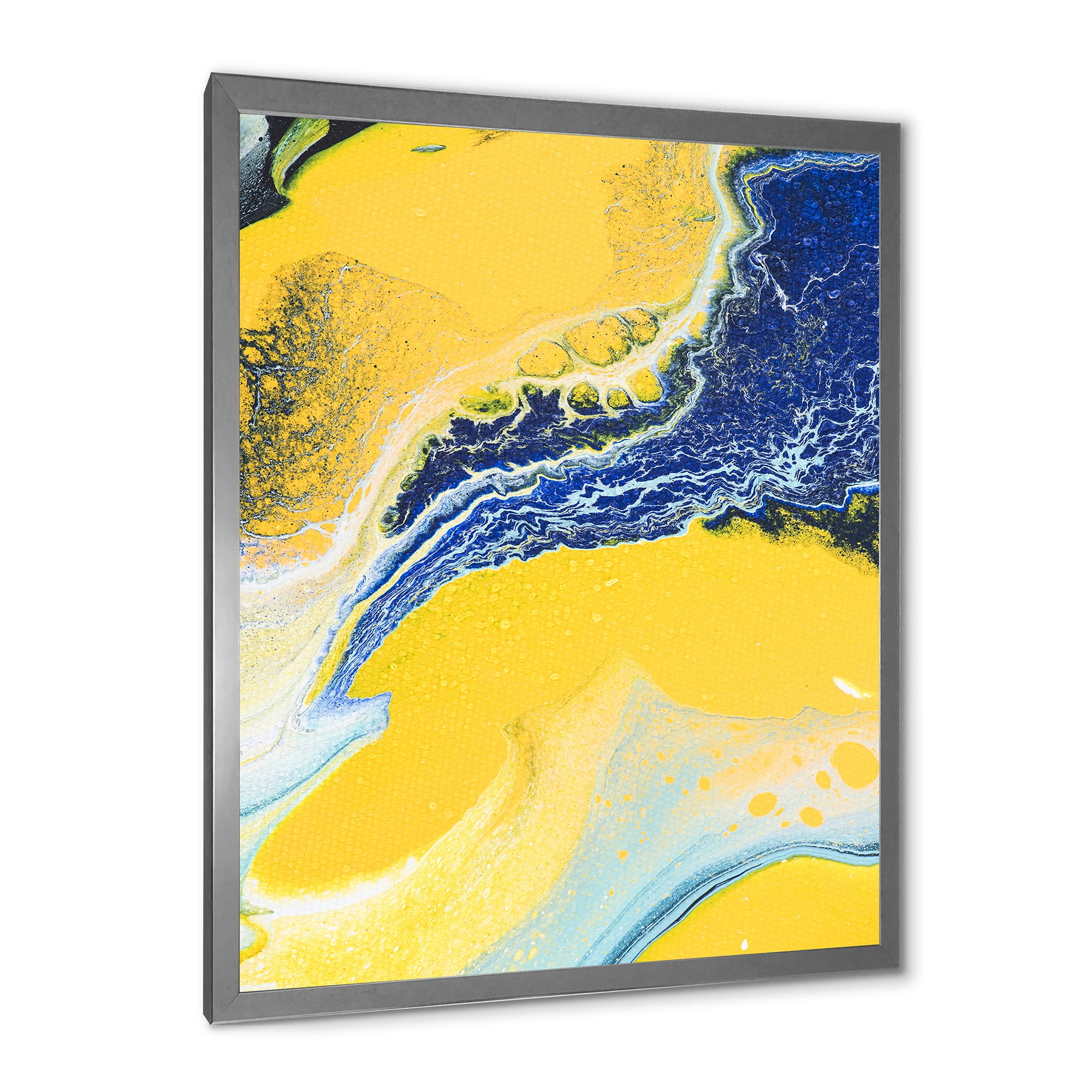 Designart 'Abstract Composition In Blue and Yellow VII' Modern Framed Art Print
