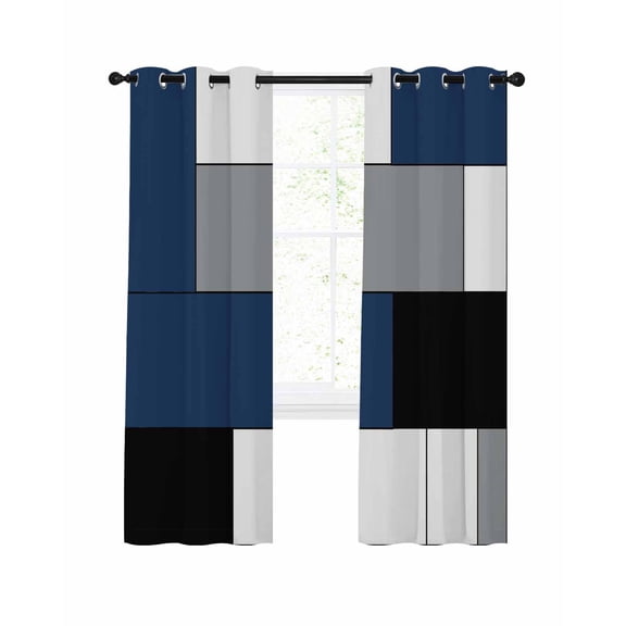 Navy Blue Black Grey Blackout Curtains 72 Inches Long for Bedroom, Modern Irregular Geometric Abstract Thermal Insulated Room Darkening Black Out Window Curtain Panels Grommet Drapes for Living Room