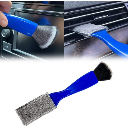 1 Pack Double Head Brush for Car Clean, 2 in 1 Portable Car Interior Dust Brush, Soft Multi-Functional Auto Detailing Brush for Car Air Vents Crevice, Office, Home, Keyboard (Blue)