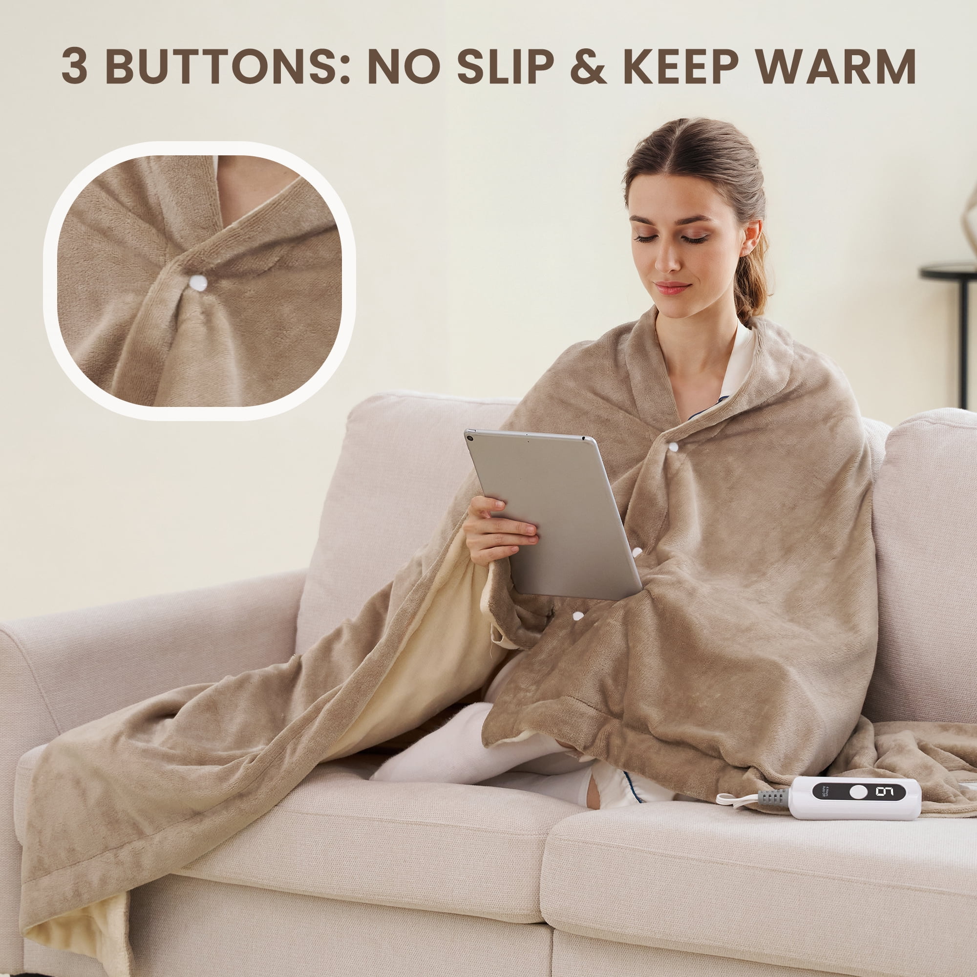 MaxKare Heated Blanket 50" x 72" Electric Throw with 6 Heating Levels & 4H Auto-off, Line