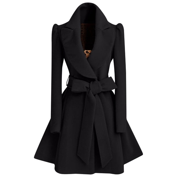 Gabardina clásica abrigo de lana Gibobby chaqueta de invierno moda Slim Fit cálida para damas negro S